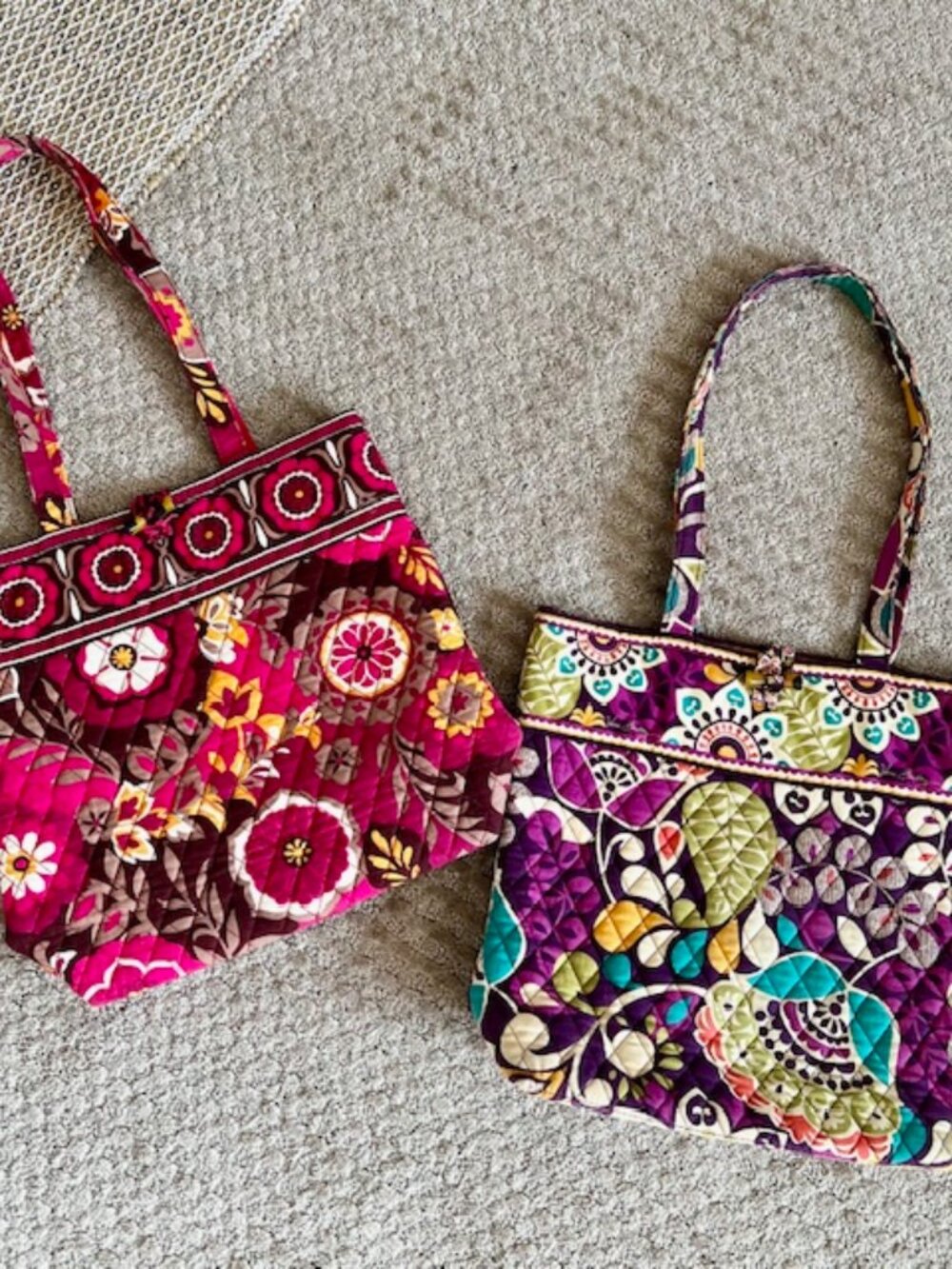 Vera Bradley Cotton Toggle Totes Quilted Lot of 2 Bags 14"x13" Paisley Floral